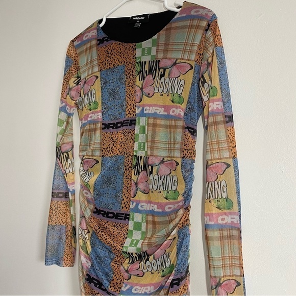 New Girl Order Patchwork Bodycon Mini Dress with Drawstrings Size 8 - Picture 6 of 10